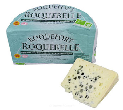 Produktfoto zu Roquefort Roquebelle AOC - charakteristischer Blauschimmelkäse mit ausgeprägter Meersalznote