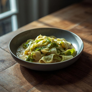 Cremiger Rahmwising aus Bio Wirsingkohl von Hof Mahlitzsch. Serviervorschlag.