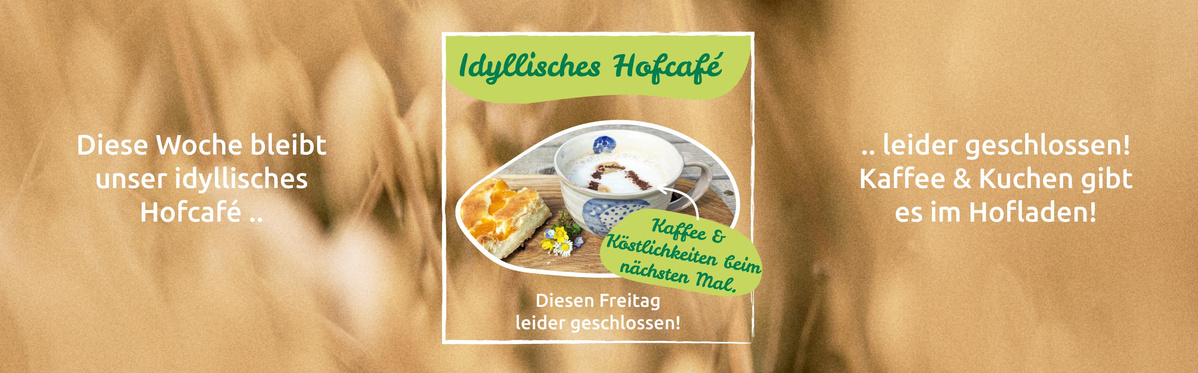 KI generiert: Das Bild informiert, dass das "Idyllische Hofcafé" diese Woche geschlossen bleibt.