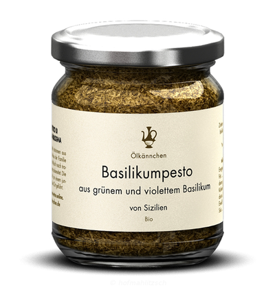 Produktfoto zu Basilikumpesto aus grünem und violettem Basilikum