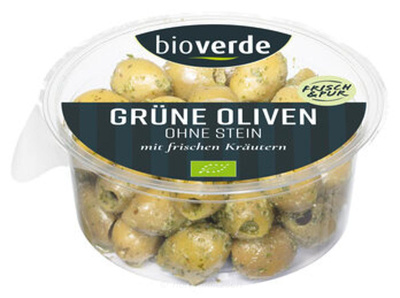 Produktfoto zu Grüne Oliven ohne Stein in Kräutern