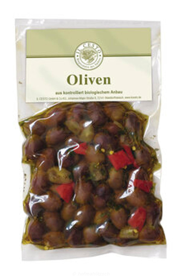 Produktfoto zu Italienische Leccino-Oliven schwarz & mariniert
