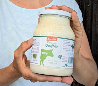 Karoline von Hof Mahlitzsch präsentiert den hofeigenen Quajojo. Eine Mischung aus Joghurt und Quark.