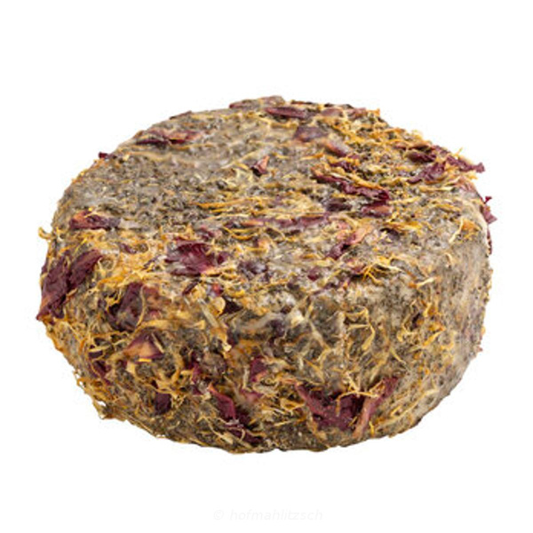 Produktfoto zu Ziegen-Heublumenkäse - halbfester Schnittkäse mit Heublumen verfeinert